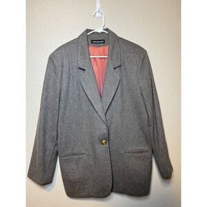 Vintage Savannah Gray Wool Blazer Size 14 Gold Button Career Coat